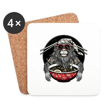 Hipster Affe genießt Ramen Nudeln Design - Untersetzer (4er-Set) - Weiß - Vorne