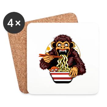 Creepy Monkey Enjoys Ramen Noodles Design - Coasters (set of 4) - white - Front