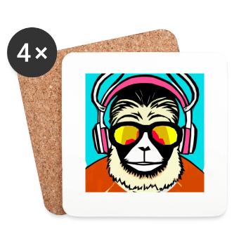 Monkey listening to music with headphones - Coasters (set of 4) - white - Front