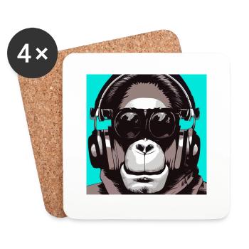 Monkey listening to music with headphones - Coasters (set of 4) - white - Front