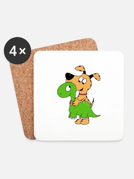 HUND - DINO - DINOSAURIER - TIER - KIND - BABY - Untersetzer (4er-Set) - Weiß