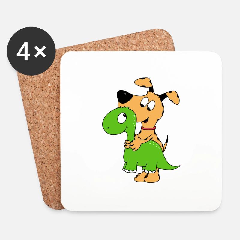HUND - DINO - DINOSAURIER - TIER - KIND - BABY - Untersetzer (4er-Set) - Weiß