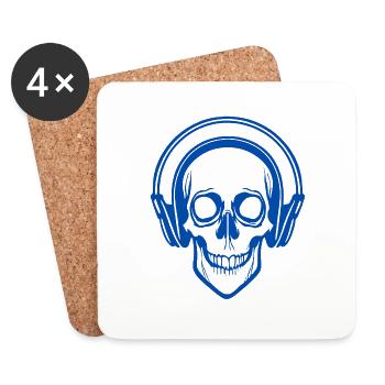 Skull hört Musik mit Kopfhörern - Untersetzer (4er-Set) - Weiß - Vorne