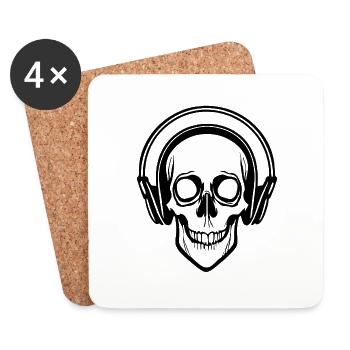 Skull hört Musik mit Kopfhörern - Untersetzer (4er-Set) - Weiß - Vorne