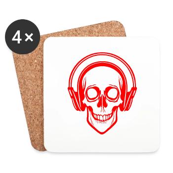 Skull hört Musik mit Kopfhörern - Untersetzer (4er-Set) - Weiß - Vorne