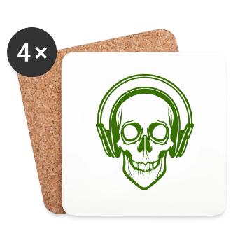 Skull hört Musik mit Kopfhörern - Untersetzer (4er-Set) - Weiß - Vorne