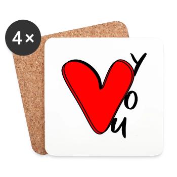 cœur rouge amour couple cadeau saint valentin - Dessous de verre (lot de 4) - blanc - Devant
