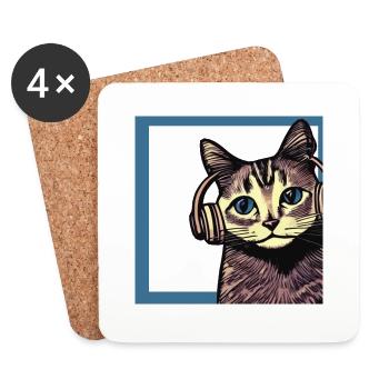Katze hört Musik mit Kopfhörern - Untersetzer (4er-Set) - Weiß - Vorne