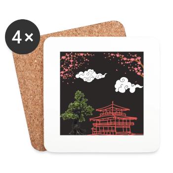 temple Japonais - 日本の神社 - Dessous de verre (lot de 4) - blanc - Devant
