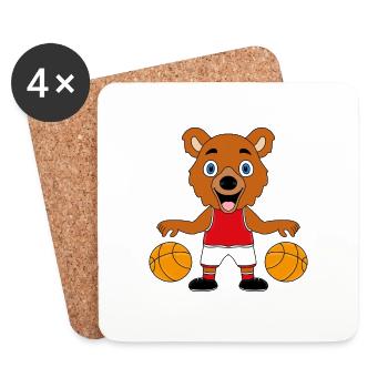 TEDDY - BÄR - TEDDYBÄR - BASKETBALL - SPORT - Untersetzer (4er-Set) - Weiß - Vorne