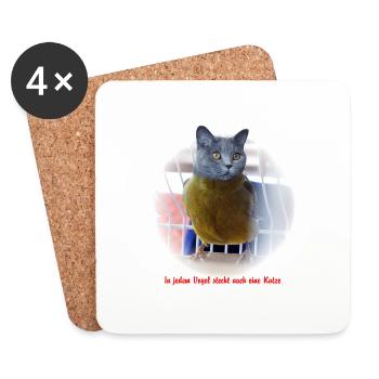 Katzen Vogel Poster - Untersetzer (4er-Set) - Weiß - Vorne