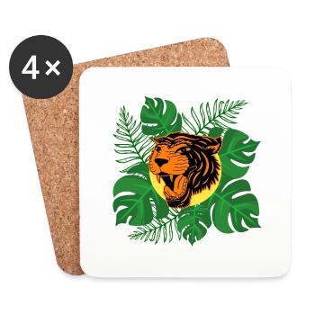 Tiger Dschungel brüllen Monstera Blätter Geschenk - Untersetzer (4er-Set) - Weiß - Vorne