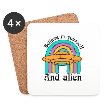 Believe In Yourself And Alien - Ufo Lover - Coasters (set of 4) - white - Front