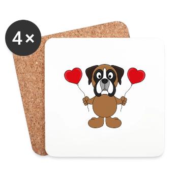 HUND - BOXER - LUFTBALLONS - LIEBE - LOVE - Untersetzer (4er-Set) - Weiß - Vorne