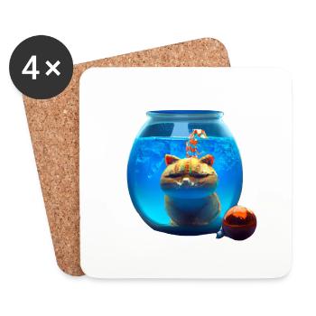 Christmas cat in a fishbowl - Coasters (set of 4) - white - Front
