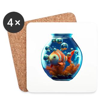 Goldfisch im Goldfischglas - Untersetzer (4er-Set) - Weiß - Vorne