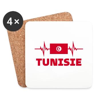 Tunisie Football 2022 Tunisie Heartbeat Tunisie - Dessous de verre (lot de 4) - blanc - Devant