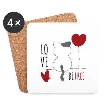 Chat avec coeur Chat amour animal Chats - Dessous de verre (lot de 4) - blanc - Devant