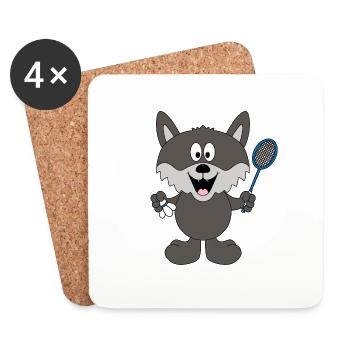 WOLF - FEDERBALL - BADMINTON - SPORT - TIER - Untersetzer (4er-Set) - Weiß - Vorne