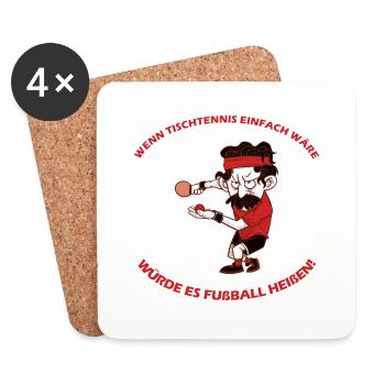Tischtennis Ping Pong Kinder Jungen Männer T-Shirt - Untersetzer (4er-Set) - Weiß - Vorne