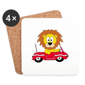 LÖWE - AUTO - TIER - TIERISCH - KIND - BABY - Untersetzer (4er-Set) - Weiß - Vorne