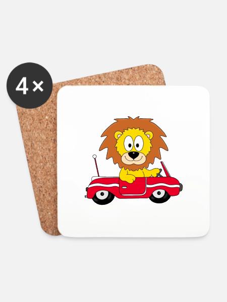 LÖWE - AUTO - TIER - TIERISCH - KIND - BABY - Untersetzer (4er-Set) - Weiß