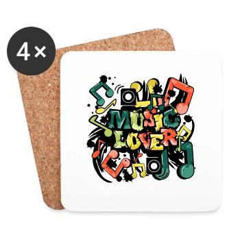 Mélomane text art - Graffiti style grunge - Dessous de verre (lot de 4) - blanc - Devant