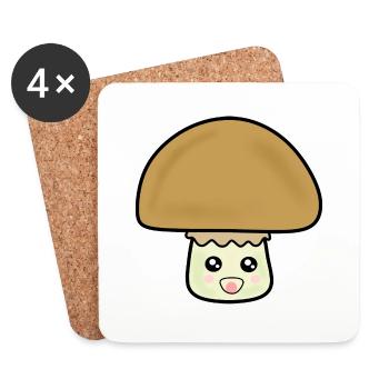 Pilz Champignon cute mit Gesicht - Untersetzer (4er-Set) - Weiß - Vorne