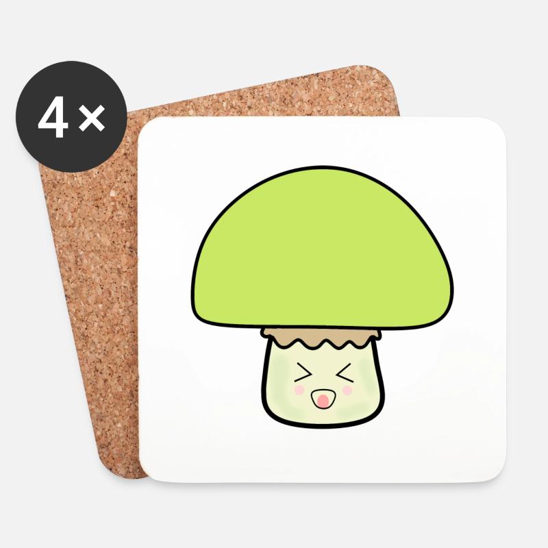 Pilz grün cute mit Gesicht - Untersetzer (4er-Set) - Weiß