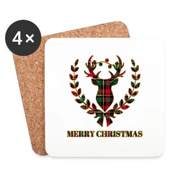 Merry Christmas Deer Stag with Lights Scottish - Coasters (set of 4) - white - Front