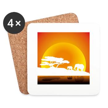 Marcher les éléphants au coucher du soleil - Dessous de verre (lot de 4) - blanc - Devant