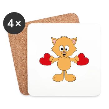 KATZE - LIEBE - LOVE - TIER - TIERISCH - VERLIEBT - Untersetzer (4er-Set) - Weiß - Vorne