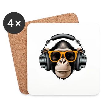 Hingucker Affe mit Kopfhörern und Sonnenbrille - Untersetzer (4er-Set) - Weiß - Vorne
