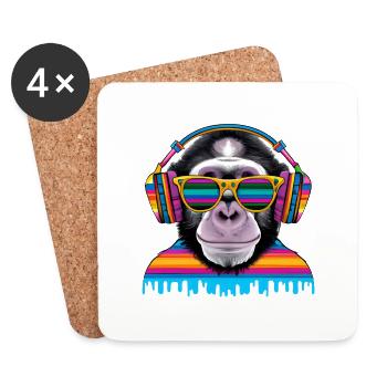 Hingucker Affe mit Kopfhörern und Sonnenbrille - Untersetzer (4er-Set) - Weiß - Vorne