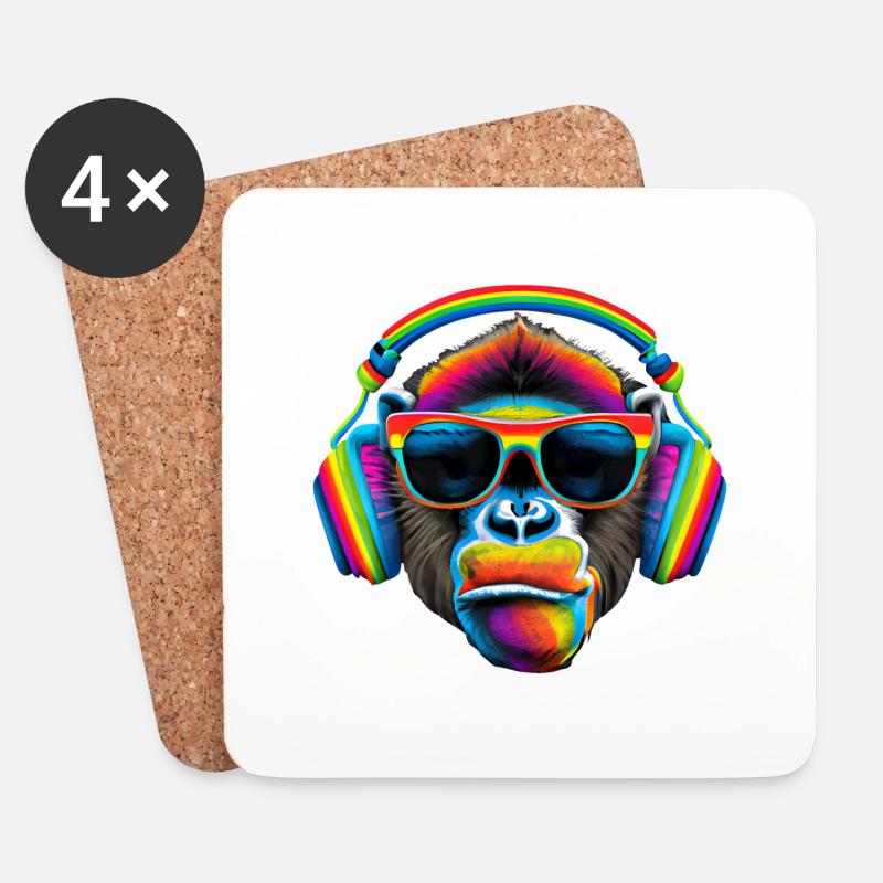 Pride Affe mit Kopfhörern und Sonnenbrille - Untersetzer (4er-Set) - Weiß