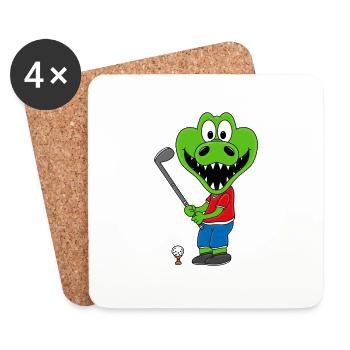 KROKODIL - GOLF - GOLFER - SPORT - TIER - Untersetzer (4er-Set) - Weiß - Vorne