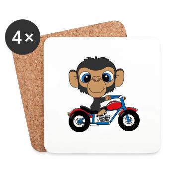 AFFE - MOTORRAD - BIKER - MOTORSPORT - TIER - Untersetzer (4er-Set) - Weiß - Vorne