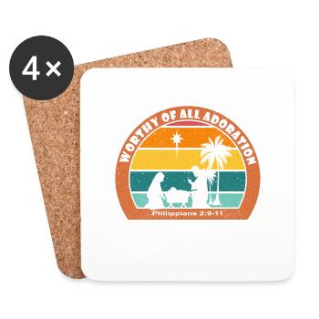 Christmas Nativity with Jesus - Worthy Of All Ador - Coasters (set of 4) - white - Front