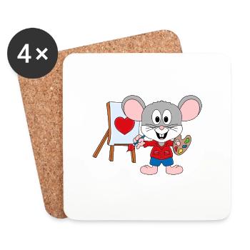 MAUS - KUNST - KÜNSTLER - LIEBE - LOVE - MALEN - Untersetzer (4er-Set) - Weiß - Vorne