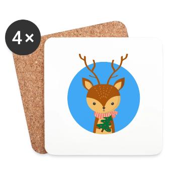Hirsch und Weihnachtsbaum - Untersetzer (4er-Set) - Weiß - Vorne