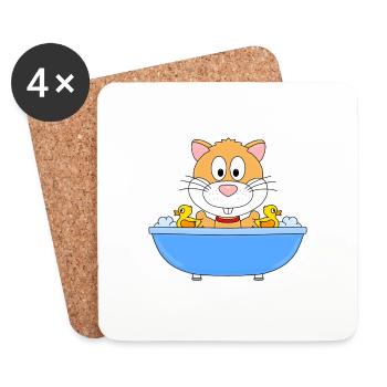 HAMSTER - BADEWANNE - BADEN - TIER - TIERISCH - Untersetzer (4er-Set) - Weiß - Vorne