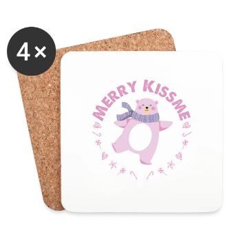 FROHE WEIHNACHTEN ROSA BÄR - Untersetzer (4er-Set) - Weiß - Vorne