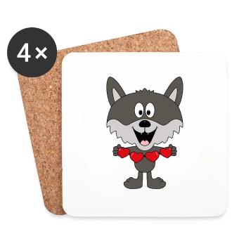 WOLF - LIEBE - LOVE - TIER - TIERISCH - VERLIEBT - Untersetzer (4er-Set) - Weiß - Vorne