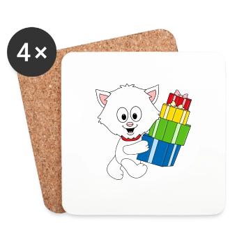 KATZE - GESCHENKE - WEIHNACHTEN - TIER - TIERISCH - Untersetzer (4er-Set) - Weiß - Vorne