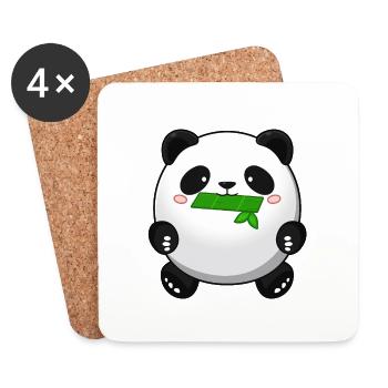 Fat Panda mit Bambus - Pandabär Cute Kawaii Bär - Untersetzer (4er-Set) - Weiß - Vorne