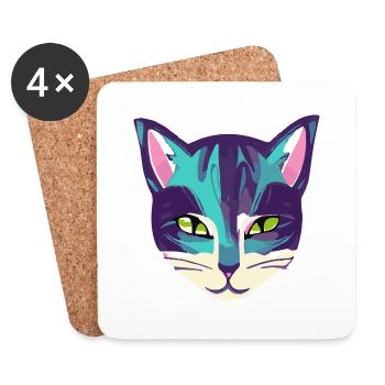 Illustration d’un portrait de chat, vecteur - Dessous de verre (lot de 4) - blanc - Devant