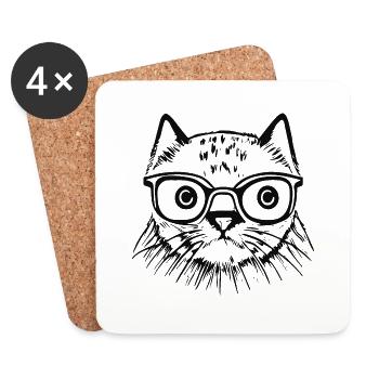 Illustration d’un portrait de chat, vecteur - Dessous de verre (lot de 4) - blanc - Devant
