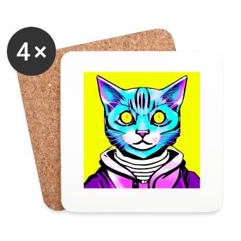Illustration d’un portrait de chat, vecteur - Dessous de verre (lot de 4) - blanc - Devant