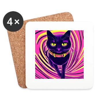 Illustration of a portrait of a psychedelic cat - Coasters (set of 4) - white - Front