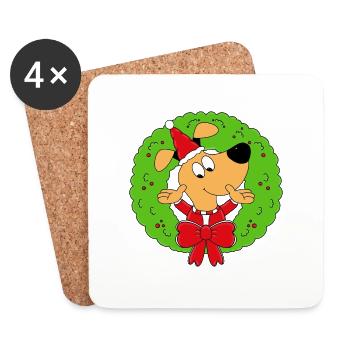 HUND - ADVENTSKRANZ - ADVENT - WEIHNACHTEN - TIER - Untersetzer (4er-Set) - Weiß - Vorne